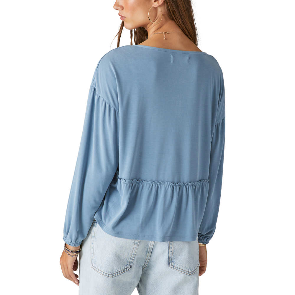 Lucky Brand Long Sleeve Notch Neck Sandwash Top - Spring Lake - Picture 2 of 3